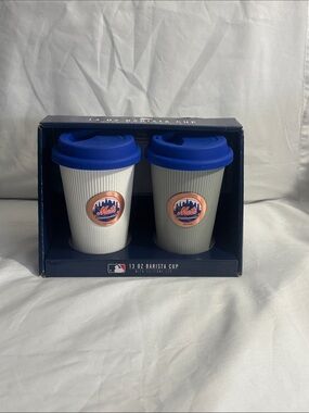 MLB New York Mets White and Gray Ribbed Barista Cups with Orange Logo (Set of 2)